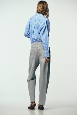 ZARA ДЖИНСЫ Z1975 STRAIGHT С ВЫСОКОЙ ПОСАДКОЙ И ПЕРЕКРЕЩЕННОЙ ТАЛИЕЙ, СВЕТЛО-СЕРЫЙ