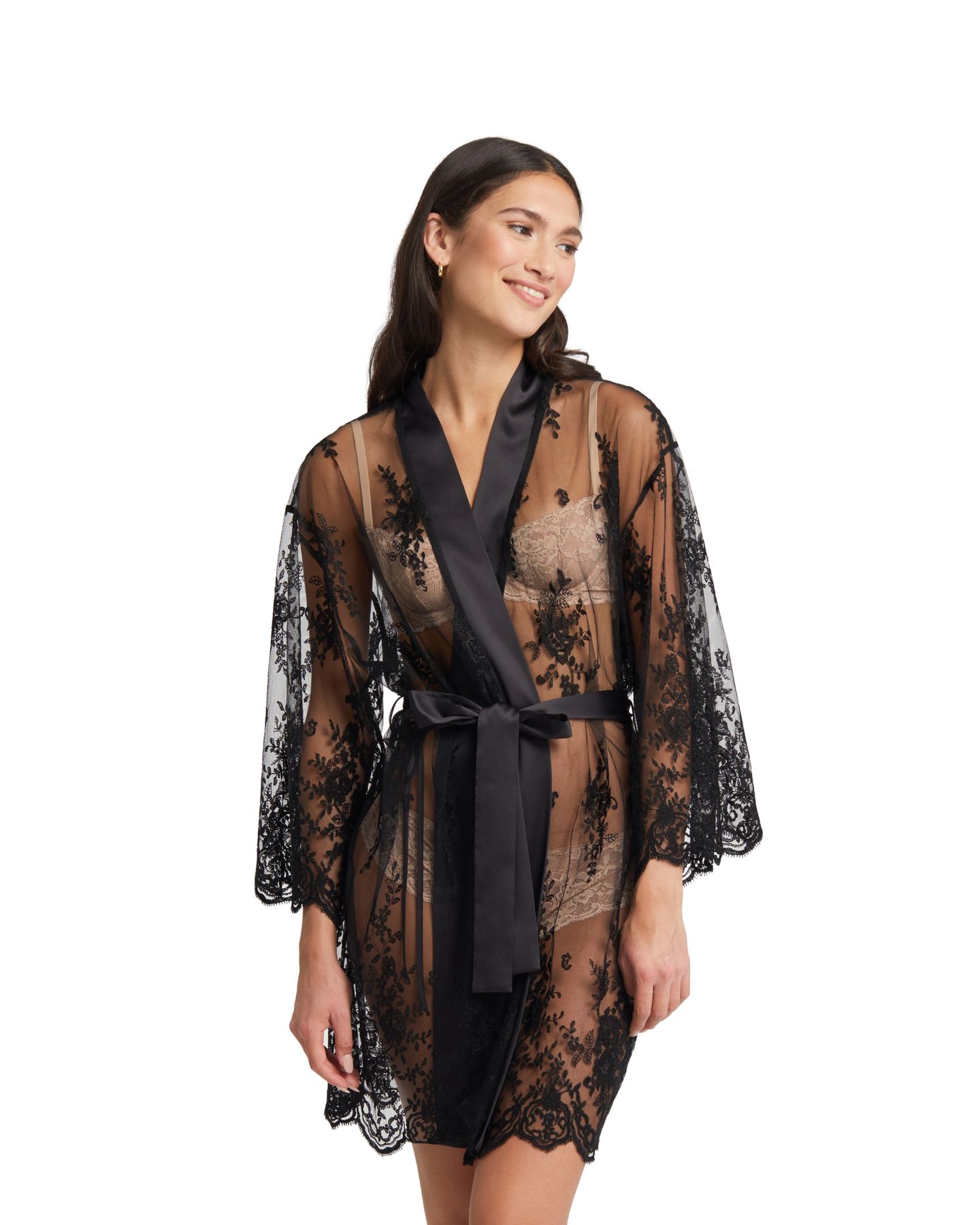 халат-накидка из прозрачной ткани с цветочной вышивкой Rya Collection Darling черный