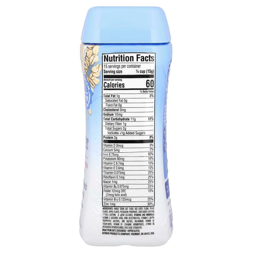 Gerber, Cereal, 2nd Foods®, овсянка, чечевица, персик и яблоко, 227 г (8 унций)