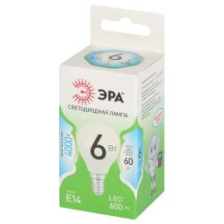 Лампа светодиодная ЭРА GREEN LINE LED P45-6W-840-E14 GL E14 6 Вт шар яркий белый свет | Лампы cветодиодные Шар (G/P)
