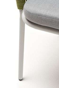 "Марсель" стул плетеный из роупа, каркас алюминий светло-серый (RAL7035) шагрень, роуп салатовый меланж круглый, ткань светло-серая