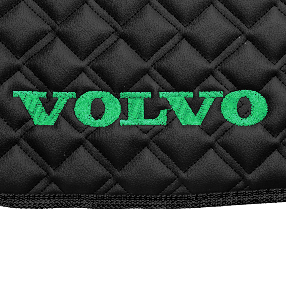 Ковры VOLVO FM до 2008 года (экокожа, черный, черный кант, зеленая вышивка)