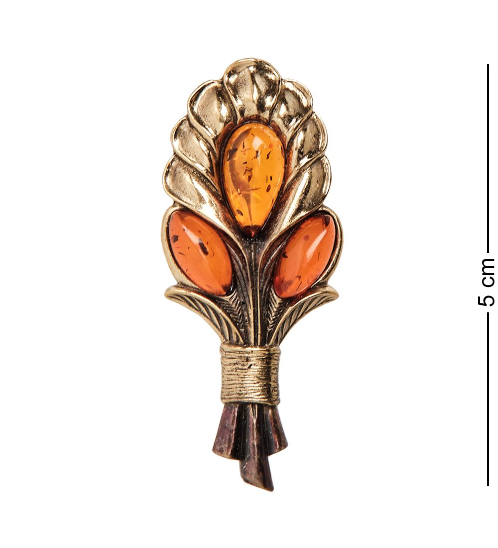 AM- 878 Брошь «Букет весенний» (латунь, янтарь)