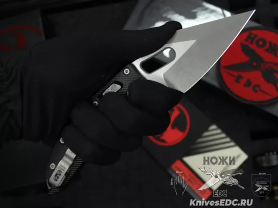 Microtech Stitch Ram-Lok S/E - нож складной, черн. алюм. рук-ть, стоунвош клинок