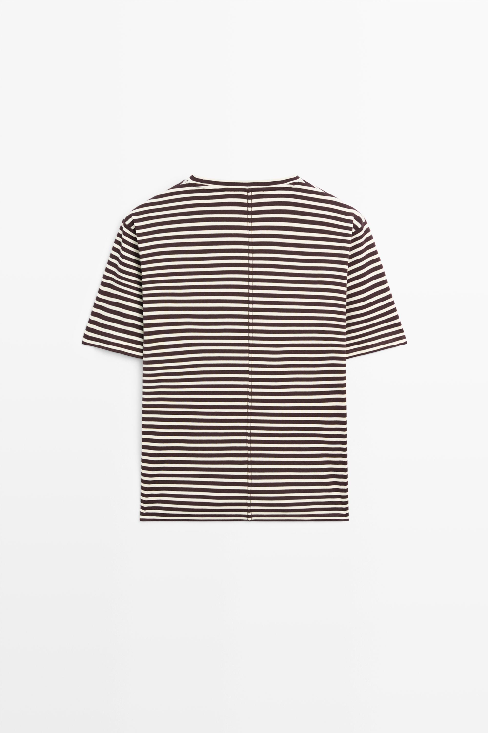 Massimo Dutti Хлопковая футболка в полоску с короткими рукавами, коричневый