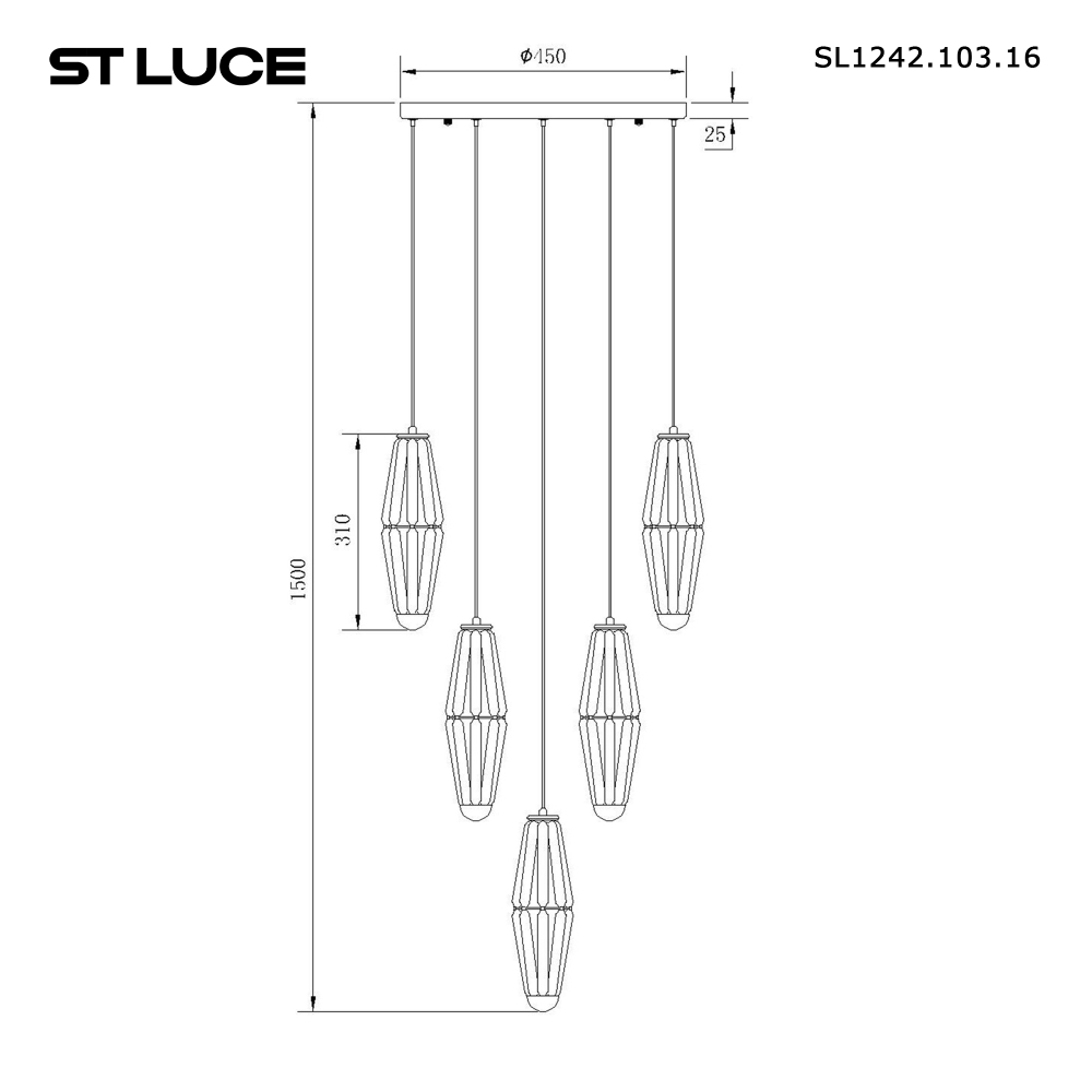 SL1242.103.16 Светильник подвесной ST-Luce Хром/Дымчатый, Молочный G9 16*5W 4000K