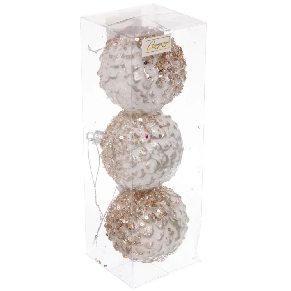 Новогодние шары VERSAILLES «Кефея» 8 см (набор 3 шт), Шампань