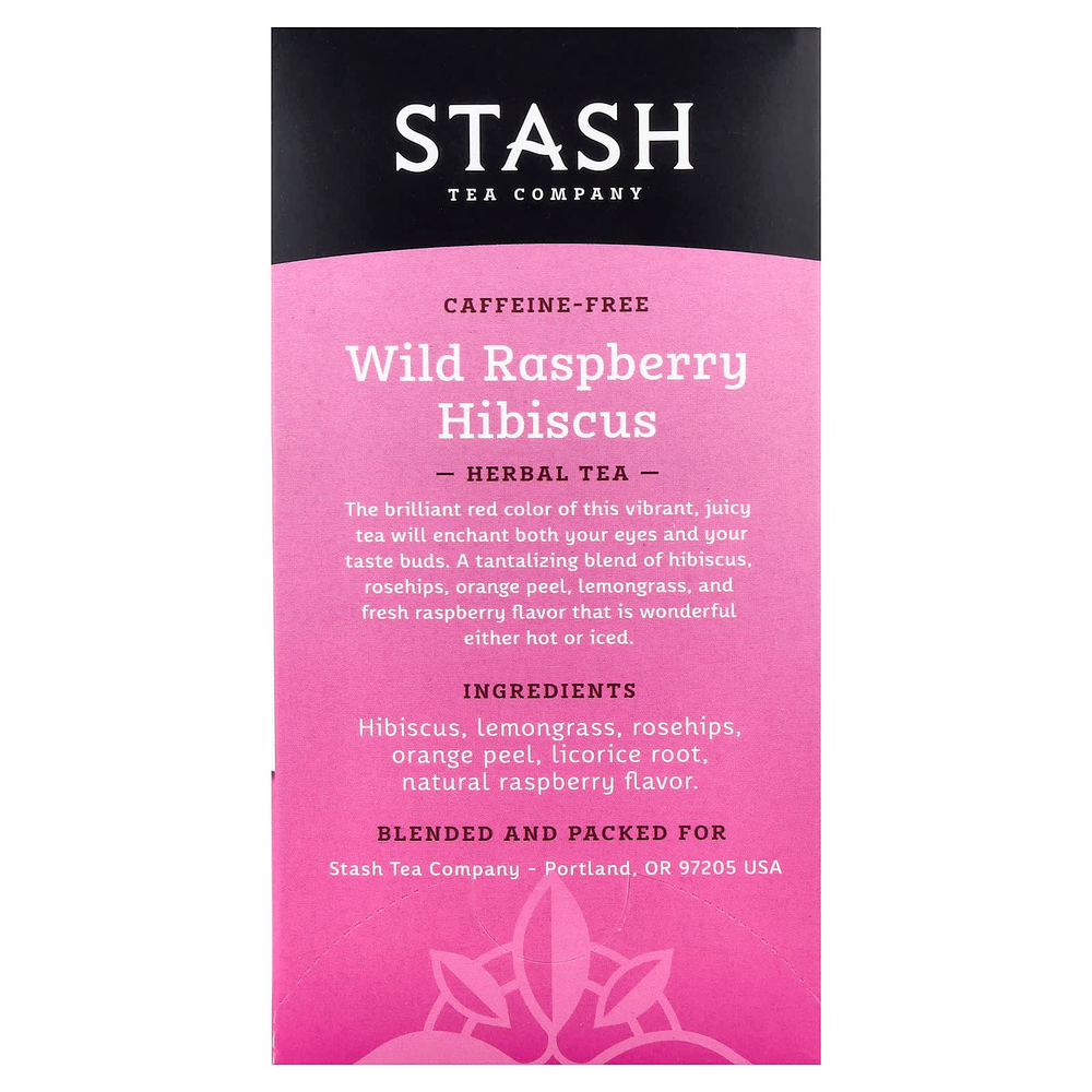 Stash Tea, травяной чай, дикая малина и гибискус, без кофеина, 20 чайных пакетиков, 38 г (1,3 унции)