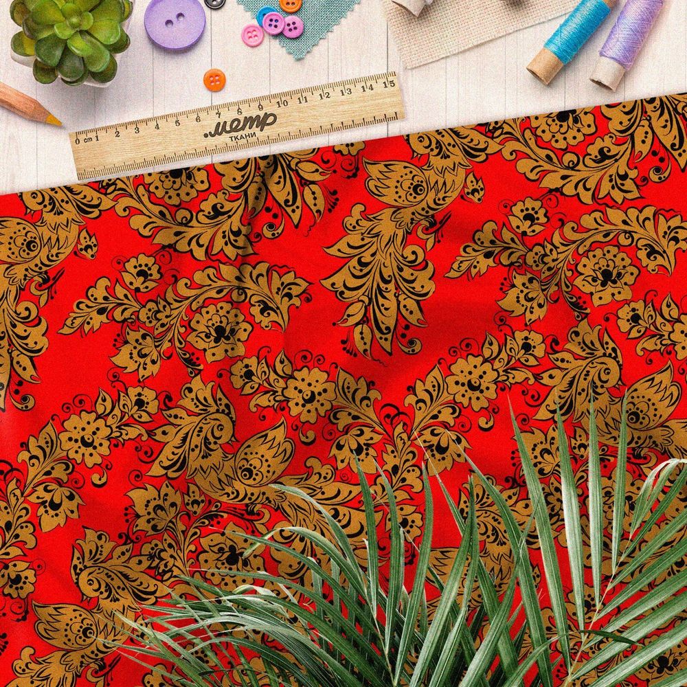 Ткань барби народная роспись хохлома