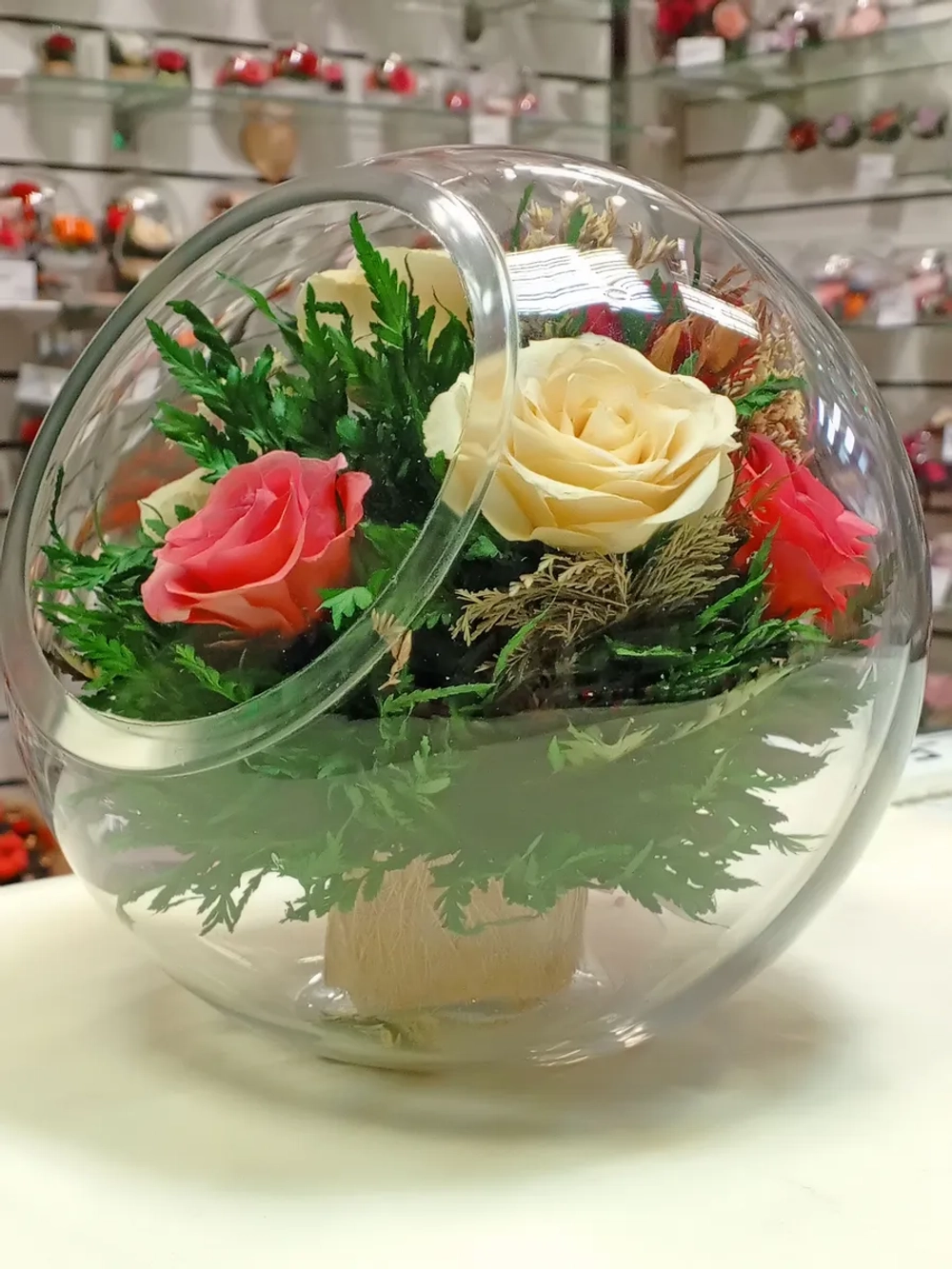 натуральные розы в стекле, вакуум