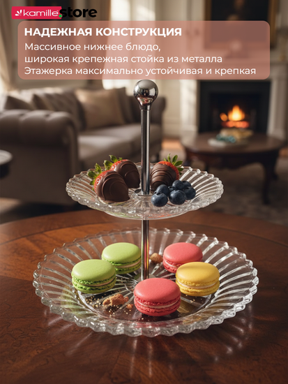 Блюдо-этажерка из стекла, 2 яруса 21,5х24,5 см., Mille Nuits