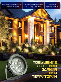 Прожектор для архитектурного и ландшафтного освещения 220V 9W 3000К теплый белый, угол 30 градусов