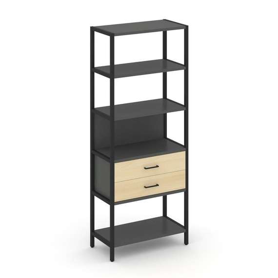 Shelf System Односекционный стеллаж пятиярусный с ящиками SN.STM-512 Антрацит/Акация Лорка/Металл Че