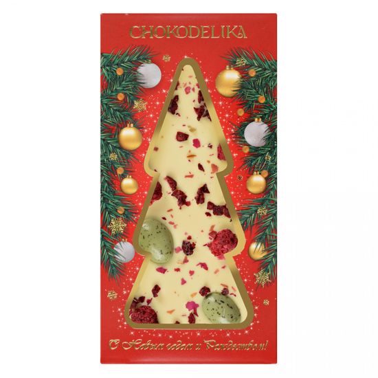 Шоколад белый с украшением "РОЗА, малина, вишня" 100 гр (Новый Год)