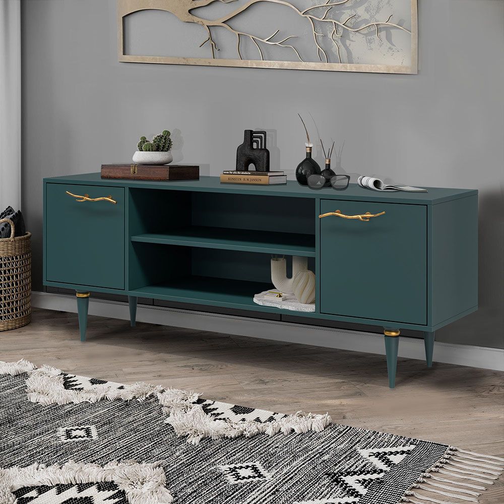 Тумба под ТВ Арт Колор matte 155см Классик Голд Зеленый бирюзовый матовый