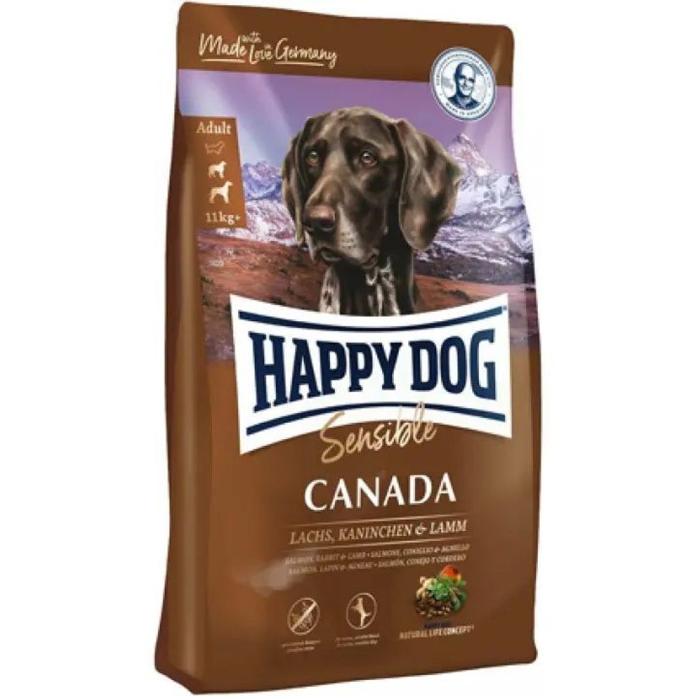 Сухой корм Happy Dog Canada для собак средних и крупных пород лосось кролик ягненок 12,5 кг