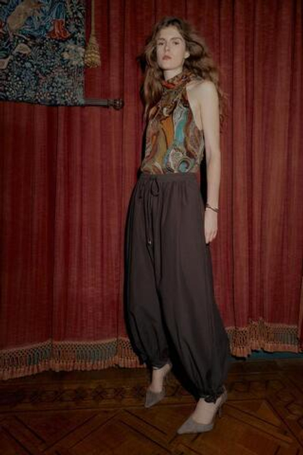 ZARA ШИРОКИЕ БРЮКИ С БАНТАМИ, КОРИЧНЕВЫЙ