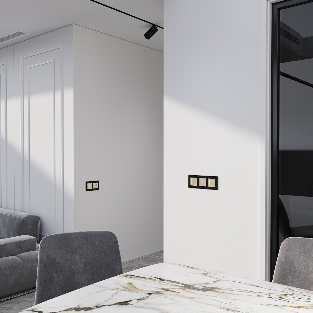 Сенсорный выключатель двухклавишный с подсветкой 1000 Вт (шампань)