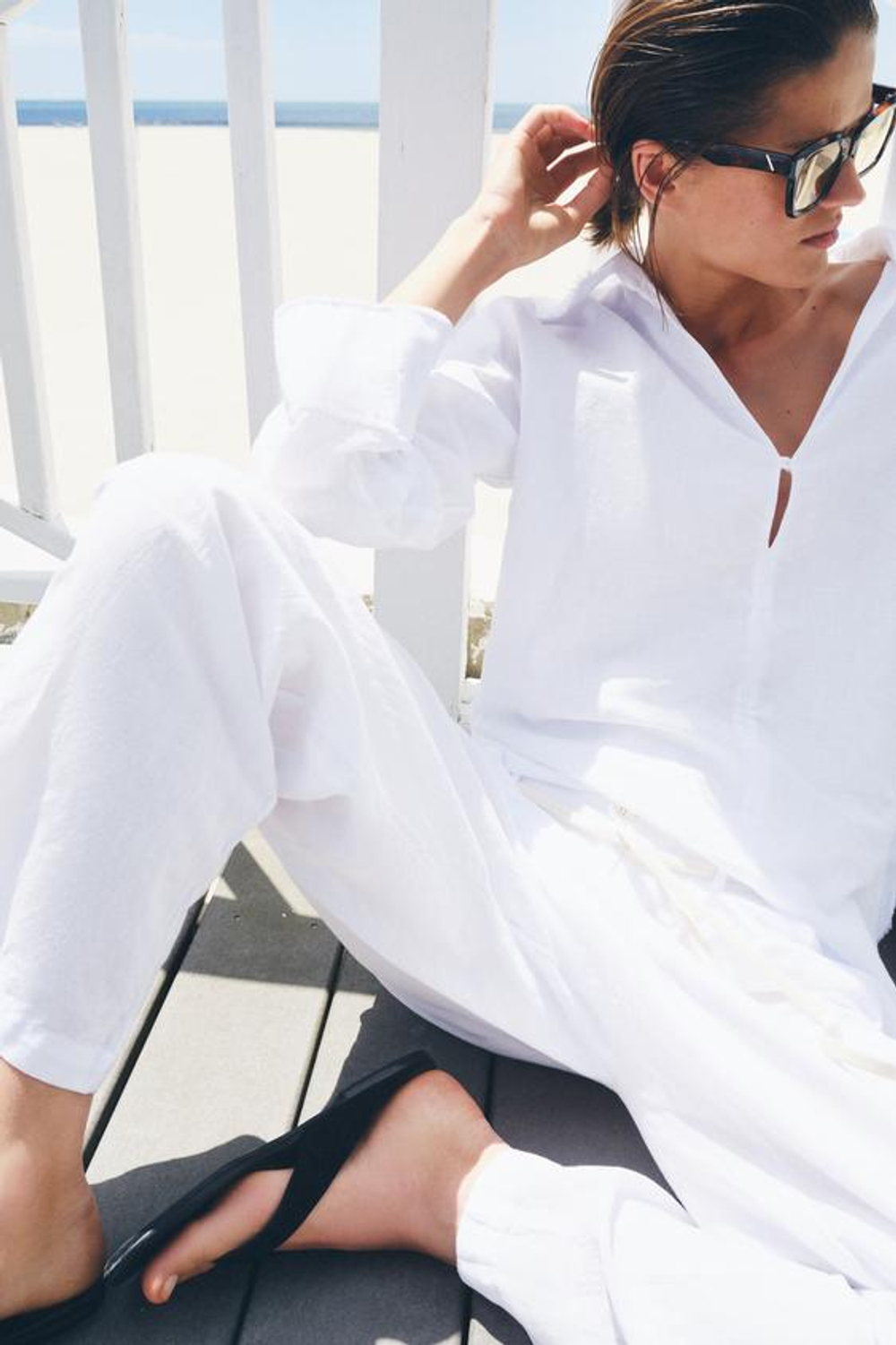 ZARA БРЮКИ ИЗ СМЕСОВОГО ЛЬНА — ZW COLLECTION, БЕЛЫЙ