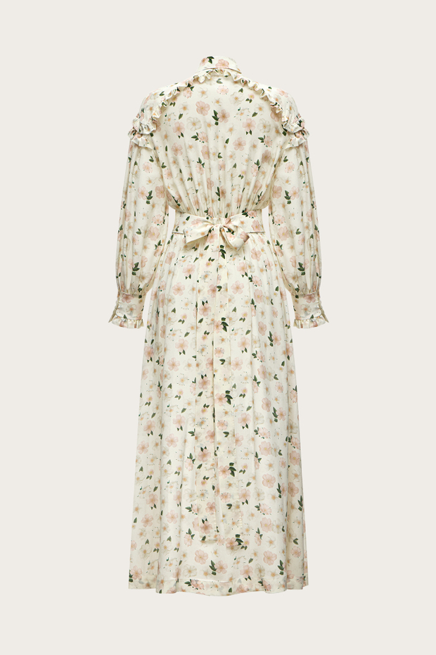 ПЛАТЬЕ-МИДИ ИЗ МОЛОЧНОГО ШЕЛКА С АВТОРСКИМ ПРИНТОМ