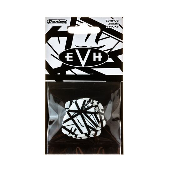 Медиаторы 6шт, 0.60мм, Dunlop EVHP03 EVH White With Black Stripes