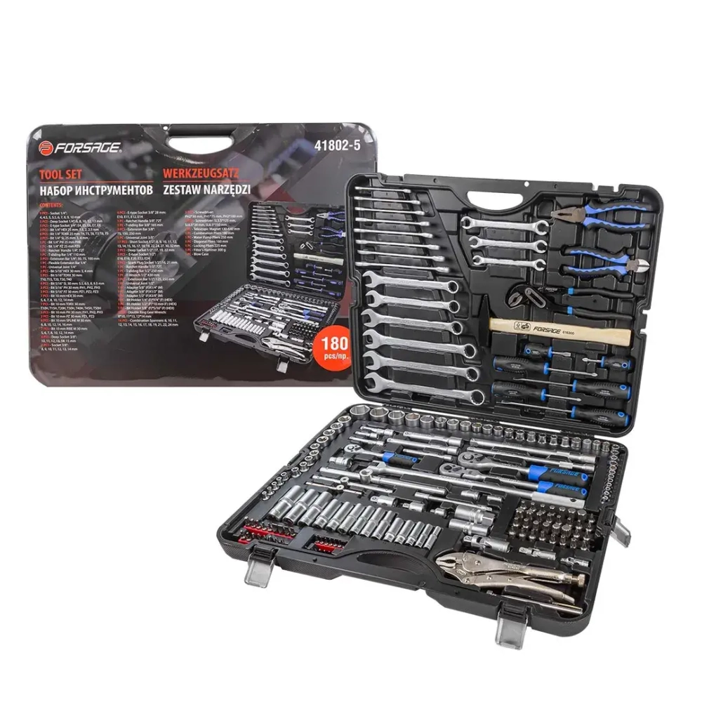 Набор инструментов 180пр. 1/4''3/8''1/2''(6гр.)(4-32мм) Forsage F-41802-5