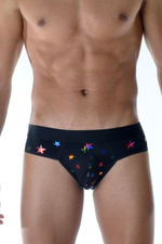 Мужские трусы-слипы с разноцветными блестящими звездами (Размер: L) (Цвет: черный)