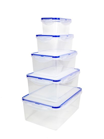 Набор герметичных контейнеров 5 шт. Kamille KM 20000 с крышками, для еды и хранения продуктов (0,5 л; 0,9 л; 1,5 л; 2,5 л; 3,5 л.)