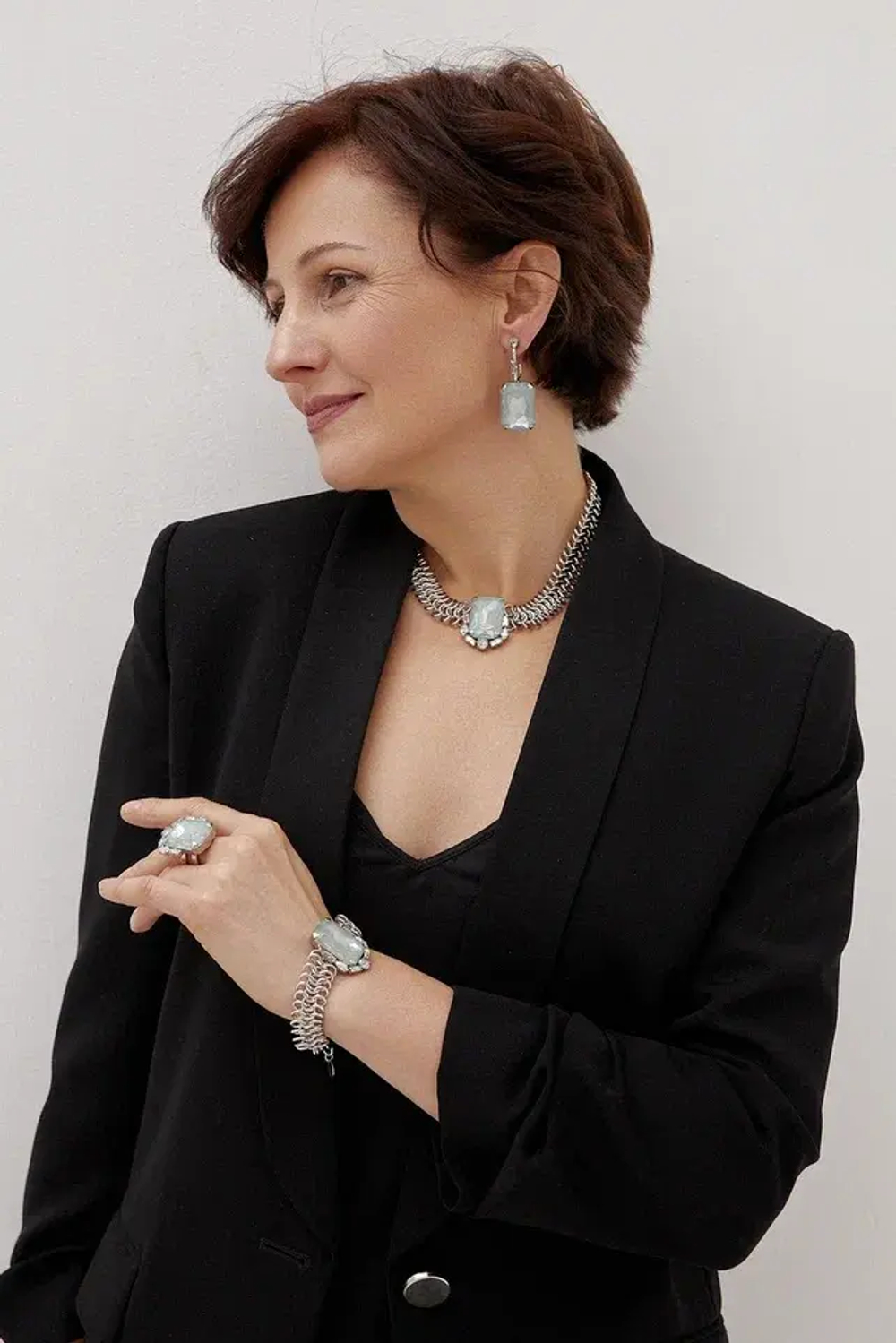 Колье Crezus, Solace, с кристаллами, CZ24-24E43 (аквамариновый)