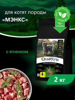 Корм сухой для котят породы Мэнкс, с ягненком, 2кг, QUATTRO