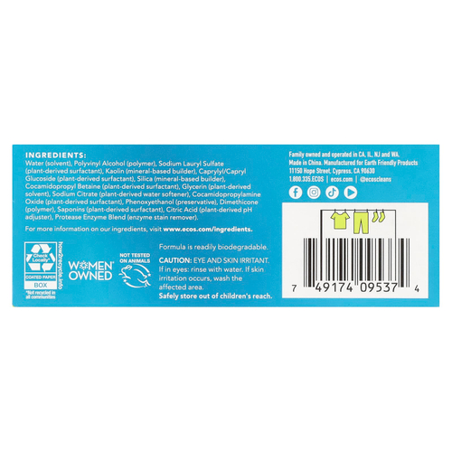 Earth Friendly Products, ECOS®, моющее средство для стирки на растительной основе, бесцветное и прозрачное, 50 шт., 175 г (6,17 унции)