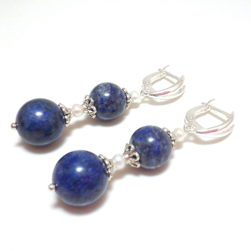 Длинные серьги с лазуритом и жемчугом "Искушение"