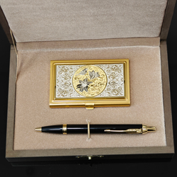 Набор "Цветы" (Златоуст), визитница и ручка Паркер