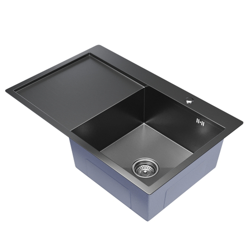 Мойка настол.монтаж 78х50 (3,0) прав. вып 3 1/2  MIXLINE PRO С ФАСКОЙ 20см с сифоном (черный графит)