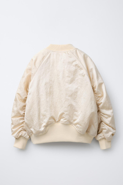 ZARA КУРТКА-БОМБЕР С САТИНИРОВАННЫМ ЭФФЕКТОМ, СВЕТЛЫЙ ЭКРЮ