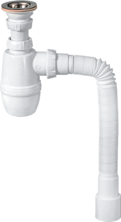 Комплект Донный клапан EWRIKA 8500385200 сталь + Сифон Wirquin Минор 30718050 бутылочный, белый