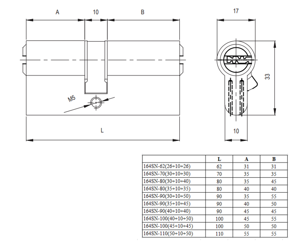 ЦИЛИНДР.МЕХАНИЗМ KALE KILIT 164SN-90(35+10+45)-NI-5KEY-STB 164SN000098