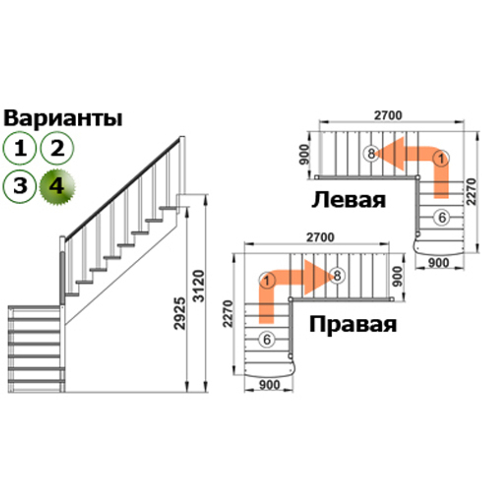 Лестница К-002м/4 П сосна (6 уп)