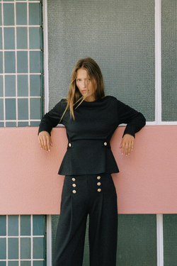 ZARA ТОП ИЗ САРЖИ С ПУГОВИЦАМИ, ТЕМНО-СЕРЫЙ