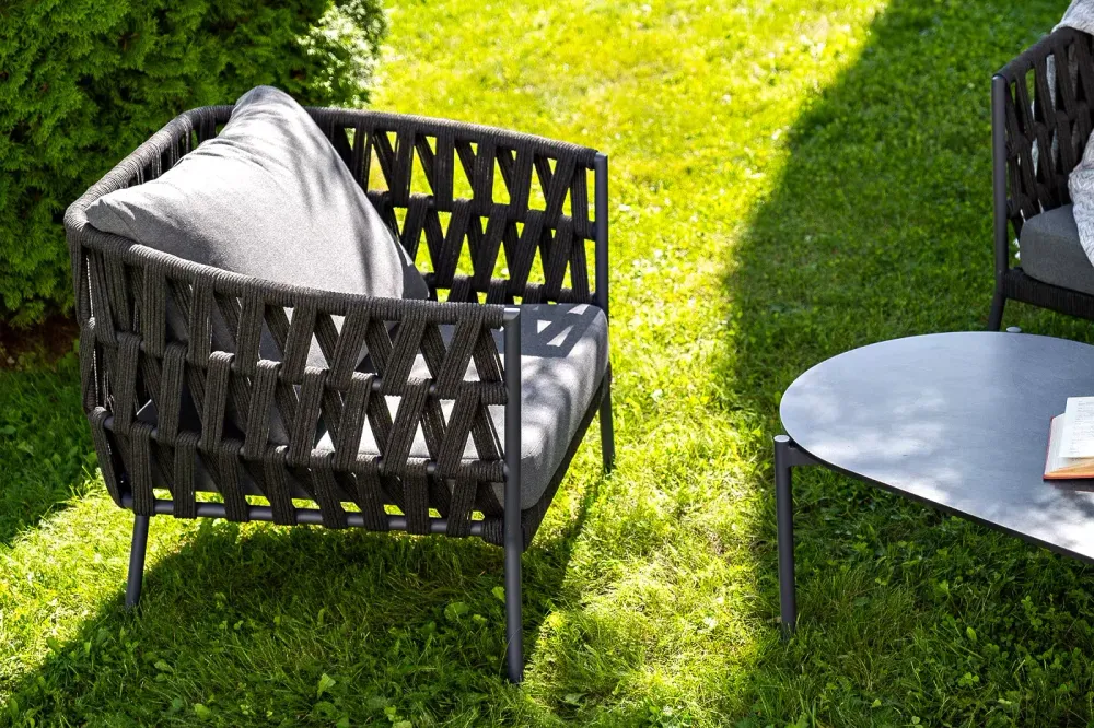 "Диего" лаунж-зона 4-местная плетеная из роупа (веревки), каркас алюминиевый темно-серый, роуп темно-серый