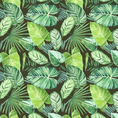 акварельные тропические листья (темный фон)
