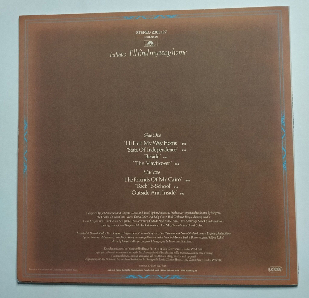 Винтажная виниловая пластинка LP Jon And Vangelis The Friends Of Mr. Cairo (Germany 1982)