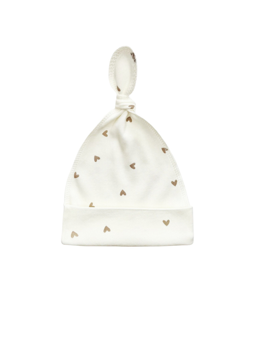 Шапочка-узелок Сердечки beige