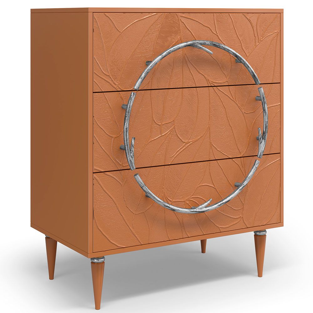 Комод Арт Колор leaves Классик Сильвер с 3 ящиками Томленый оранжевый