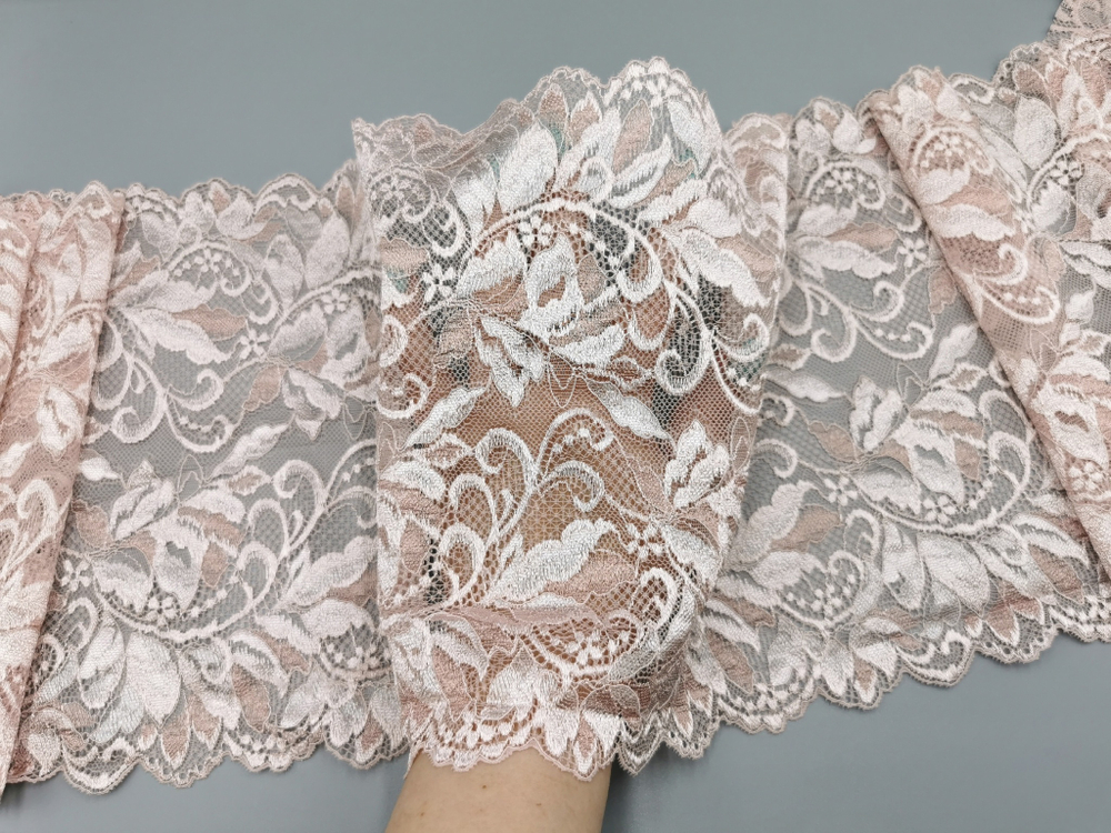 Эластичное кружево, розовая пудра, 22 см, (Арт: EK-2775), м