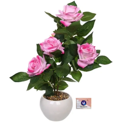 Цветочная композиция «Розовый куст» 42см в горшке, цвет розовый