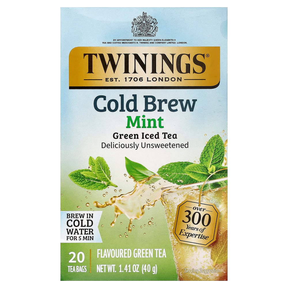 Twinings, холодный холодный чай, зеленый чай, мята, неподслащенный, 20 чайных пакетиков, 40 г (1,41 унции)