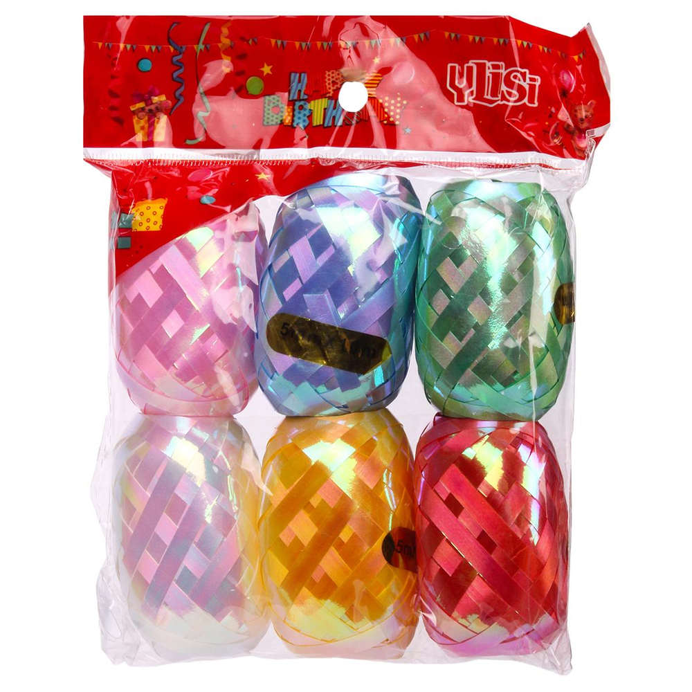 Лента упаковочная 5мм 10м 6 цветов пакет