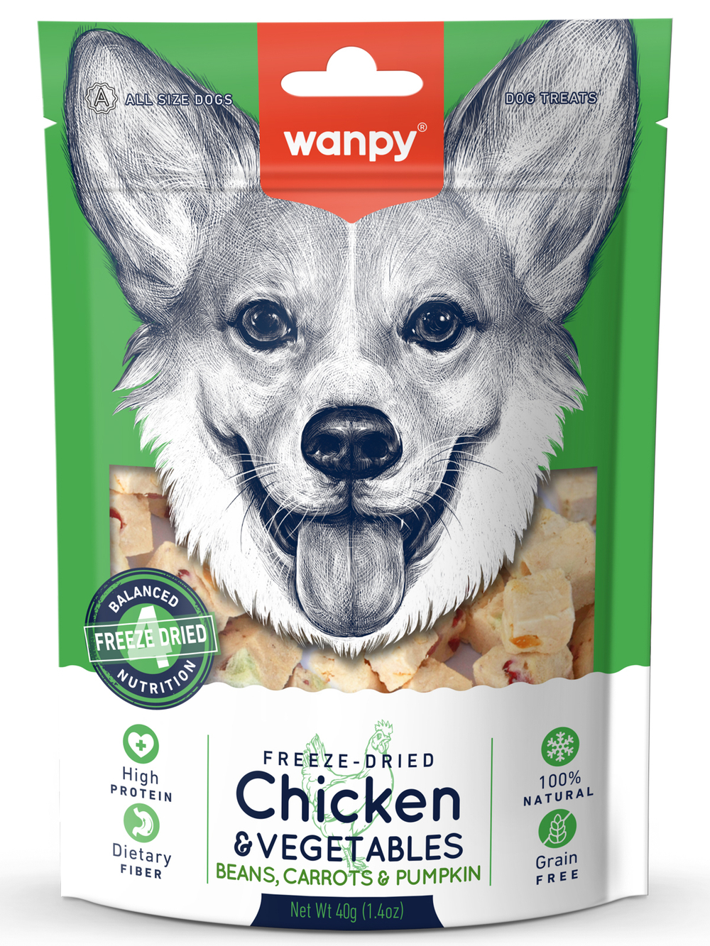 Wanpy Dog Сублимированное лакомство для собак "Курица и овощи" 40 г