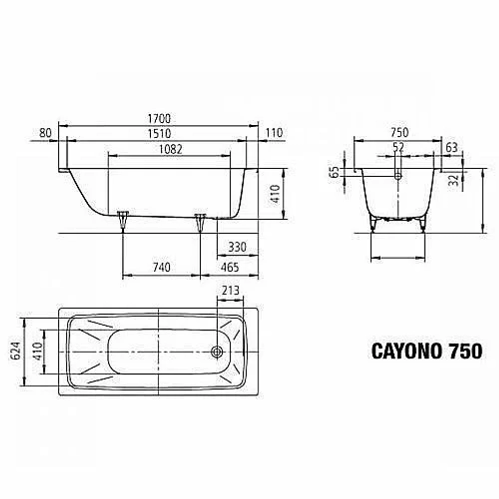 Ванна стальная Kaldewei Cayono 750 170x75 275000013001 Easy-clean белый